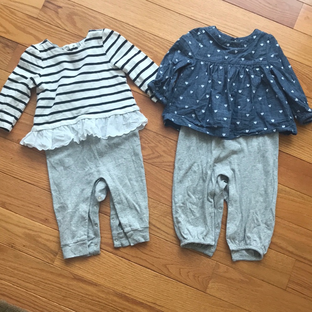 Baby Gap one piece ruffle and chambray